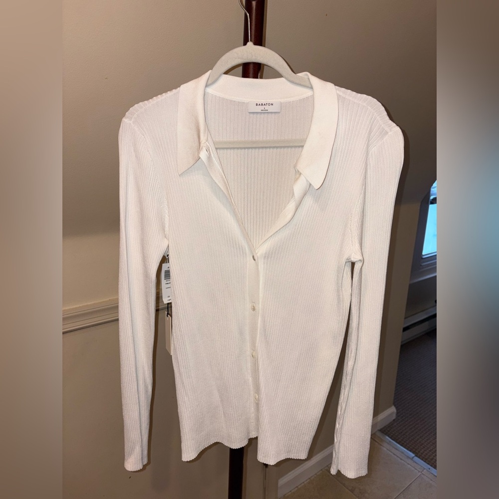 Babaton Cream Ribbed Button Down Shirt